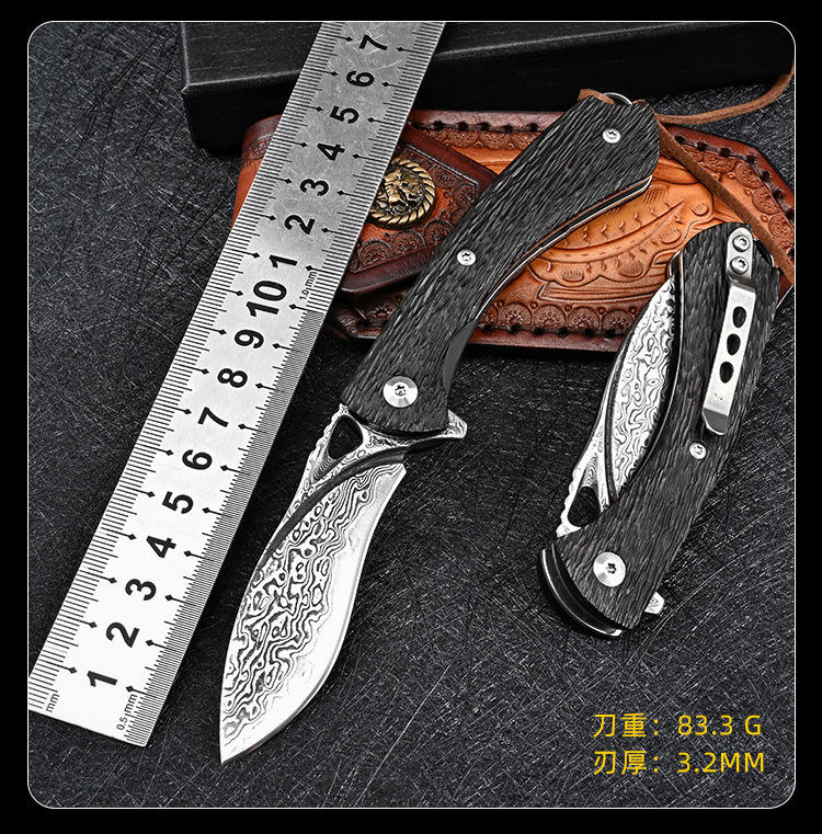 Price US$ 32.61 High Quality High Grade Sandalwood  Ebony Handle Handmade Damascus Hunting Knife Folding Pocket Knife With Leather Sheath Buy On Alfknives.com