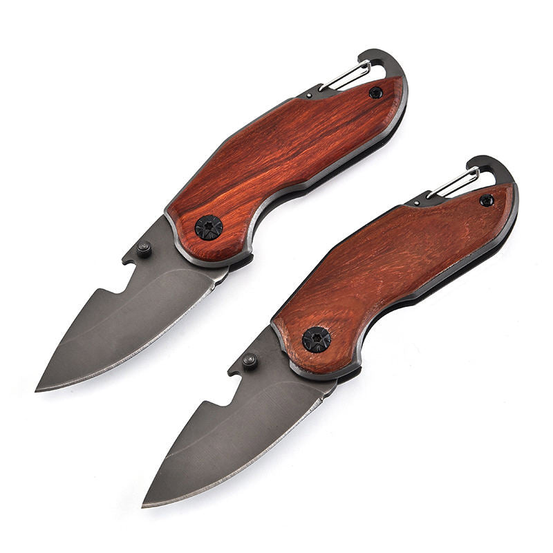 X48 Hot sale wood Handle mini outdoor camping pocket knife folding with bottle opener