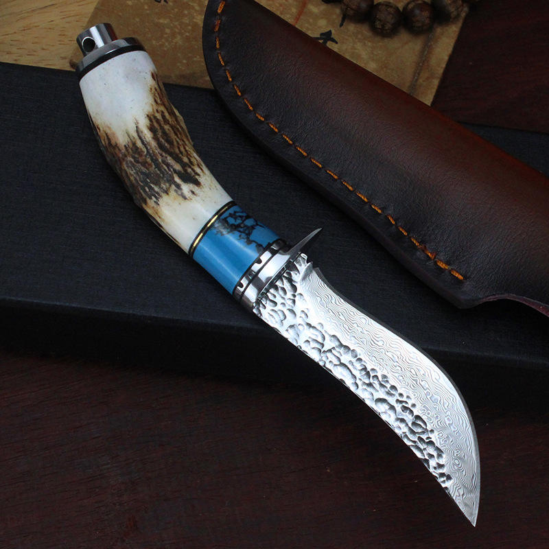 Price US$ 34.4 High Quality Damascus Survival Straight Hunting Knife Damascuss Steel Drop Point Blade Horn Steel Head Handle Fixed Blades Knives With Sheath Buy On Alfknives.com