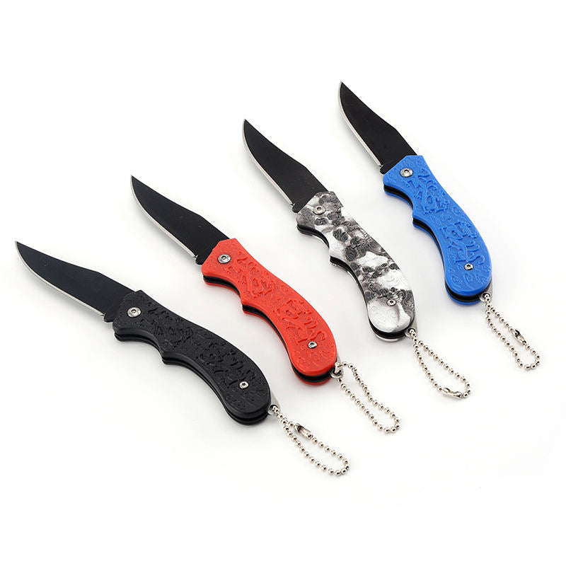 Price US$ 10 High Quality Outdoor Utility Black Coated Blade Plastic Handle Self Defense Folding Pocket Knife With Key Chain Buy On Alfknives.com