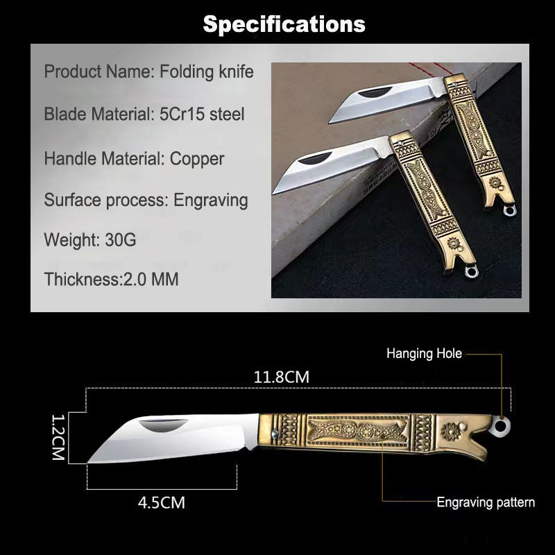 Price US$ 8.38 High Quality High End Mini Key Chain Knife Hunting Pocket Folding Knife With Engraving Pattern Copper Handle Buy On Alfknives.com