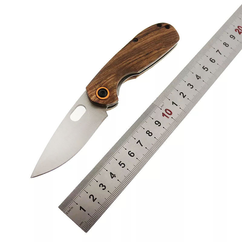 New design stainless steel blade wood handle folding pocket survival camping mini knife