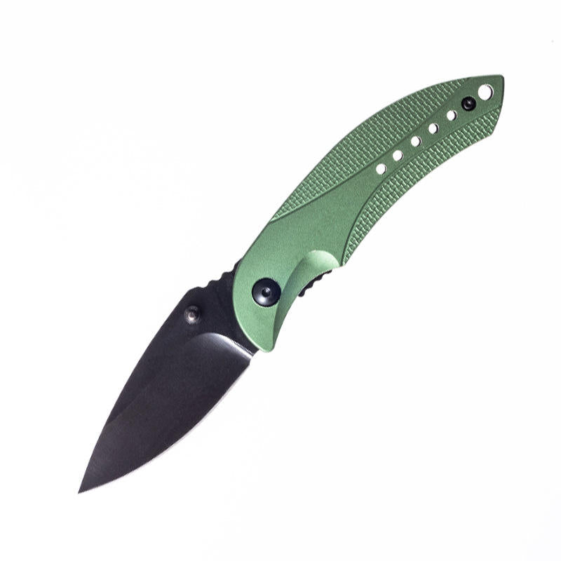 Hot sell stainless steel green aluminum handle pocket outdoor camping knife survival