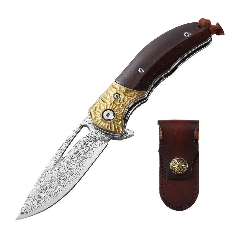 Price US$ 47.9 High Quality Shop Owner Recommends Damascus Sandalwood Handle Folding Knife For Hunting Survival Outdoor Pocket Knife With Leather Buy On Alfknives.com