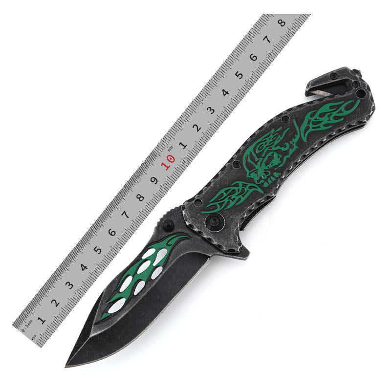 Price US$ 9.98 High Quality Green Printing Black Stone Wash Steel Hunting Folding Knife Stainless Buy On Alfknives.com