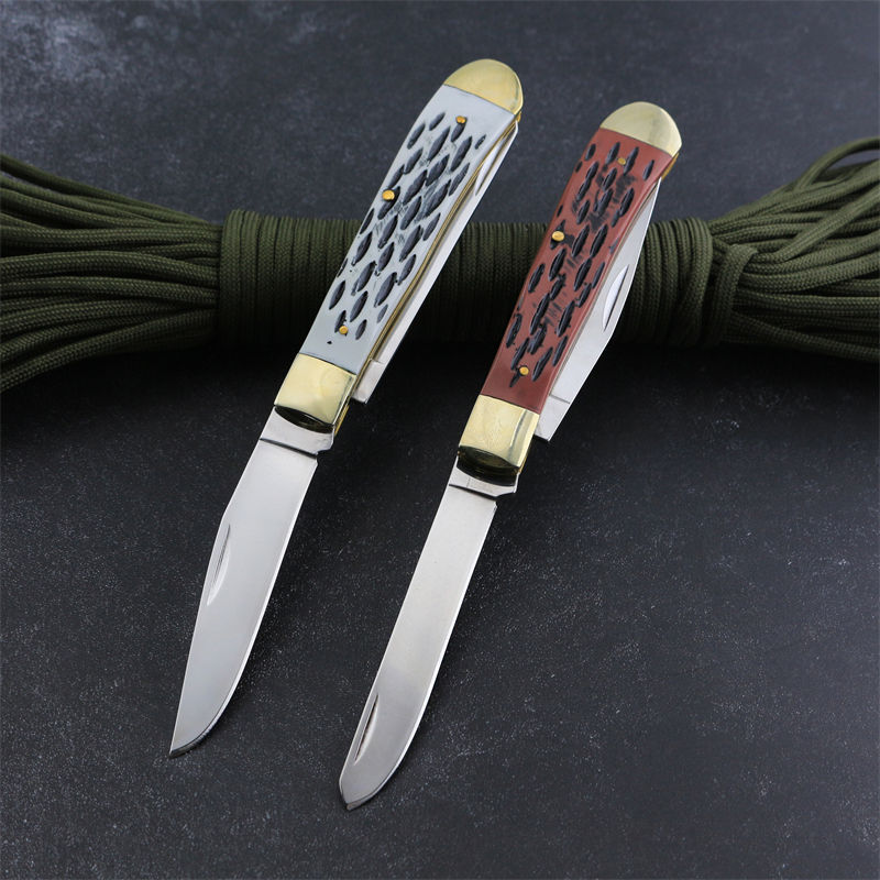 High quality 420 double blade survival outdoor knives sharp pocket folding double blade knife with resin