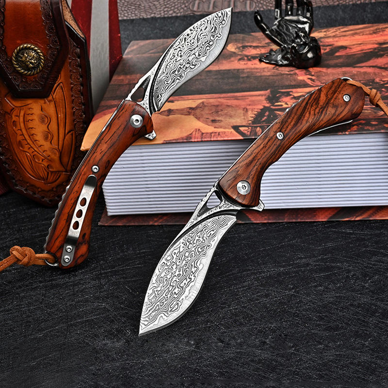 Price US$ 32.61 High Quality High Grade Sandalwood  Ebony Handle Handmade Damascus Hunting Knife Folding Pocket Knife With Leather Sheath Buy On Alfknives.com