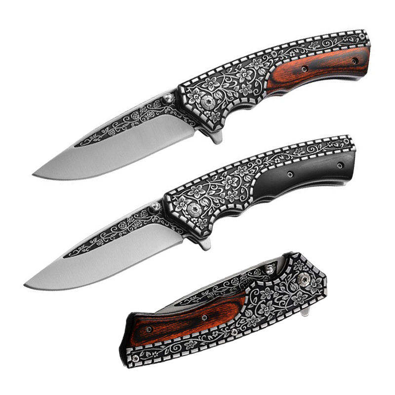 Price US$ 11.56 High Quality High Carbon Steel Etched Pattern Bushcraft Folding Knife Wooden Handle Pocket Knives Outdoor Camping Hunting Survival Knifes Buy On Alfknives.com