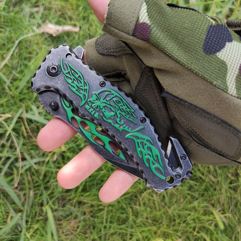 Price US$ 9.98 High Quality Green Printing Black Stone Wash Steel Hunting Folding Knife Stainless Buy On Alfknives.com