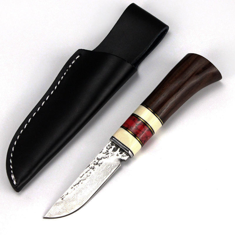 High quality Damascus steel blade wooden handle rescue hunting fixed blade knife