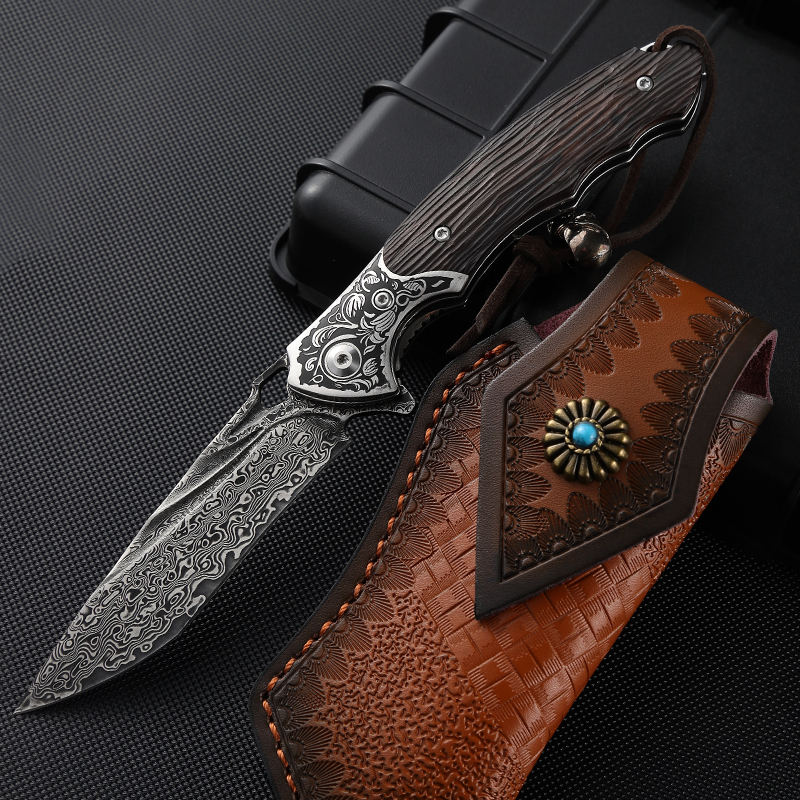 Price US$ 47.2 High Quality Special Offer 8  Pocket Folding Blade Knife Damascus Steel Blade Ebony With Steel Handle Outdoor Camping Hiking Edc Knives Buy On Alfknives.com