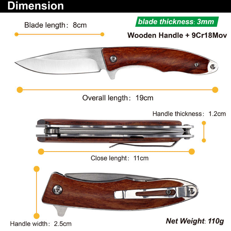 Price US$ 16.66 High Quality Durable 9Cr18Mov Folding Knife With Wooden Handle Outdoor Pocket Knife Tactical Hunting Survival Camping Edc Knife Buy On Alfknives.com