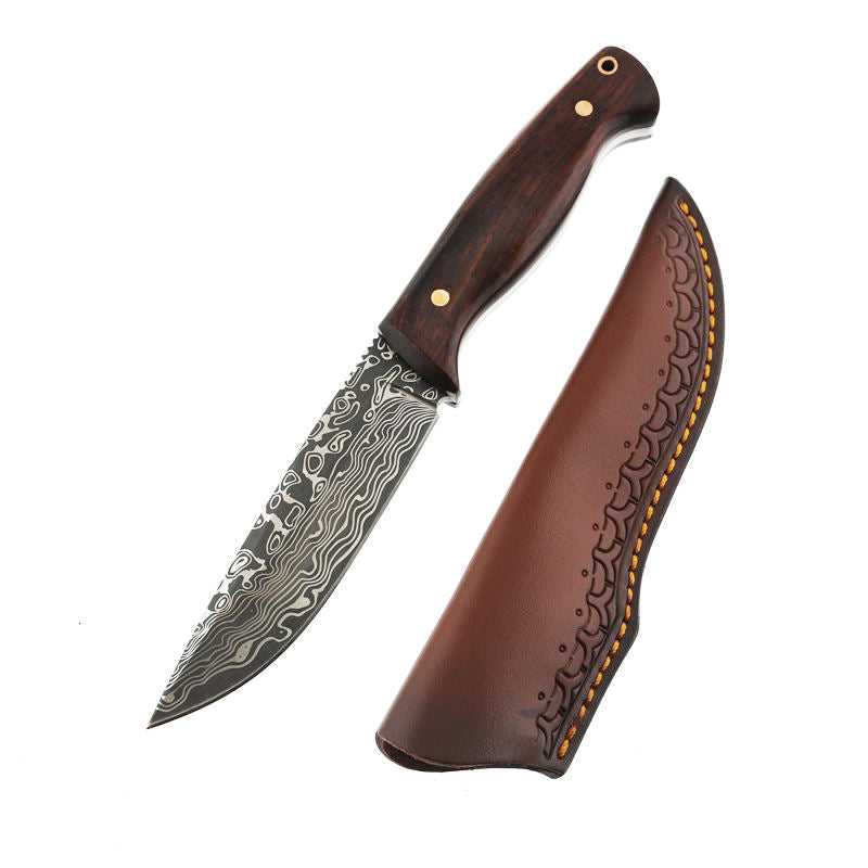 Professional Straight back yellow sandalwood handle fixed blade hunting knife