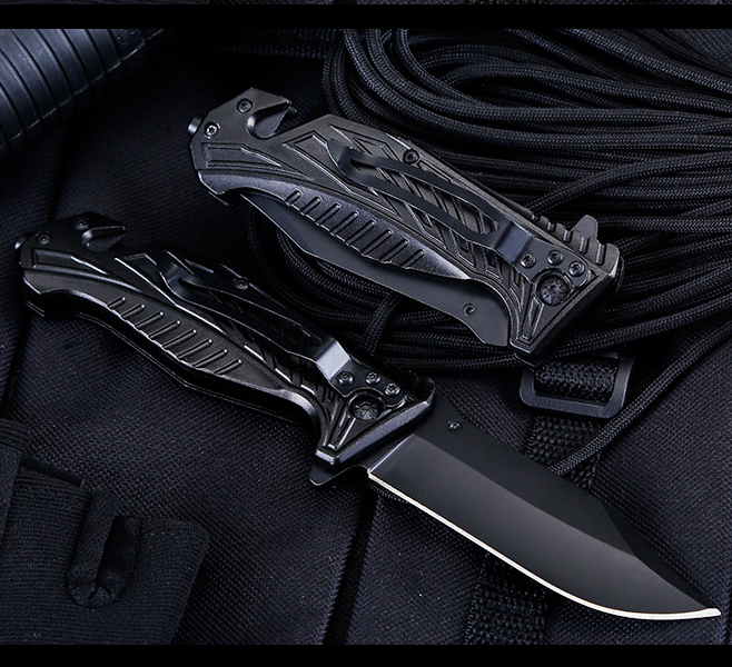 Price US$ 9.68 High Quality Black Coated Blades  Camping Tactical Pocket Folding Knives With Rope Cutters And Glass Crushers Buy On Alfknives.com