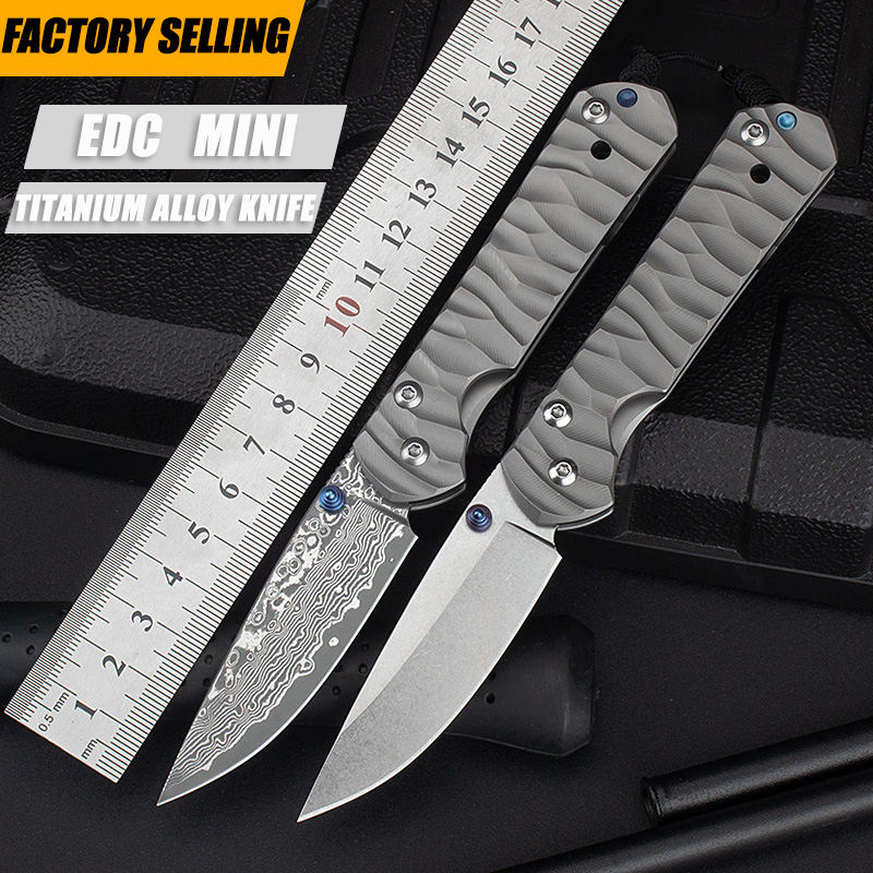 Price US$ 31.4 High Quality New Design Titanium Handle Pocket Folding Knife D2   Damascus Blade Outdoor Camping Utility Fruit Knives Gift Knife Buy On Alfknives.com