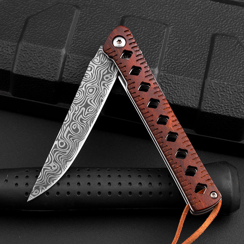 Price US$ 10.45 High Quality Edc Outdoor Laser Damascus Engraved Blade Wood Handle Self Defense Pocket Camping Survival Knife Buy On Alfknives.com