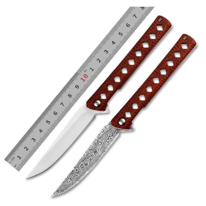 Price US$ 10.45 High Quality Edc Outdoor Laser Damascus Engraved Blade Wood Handle Self Defense Pocket Camping Survival Knife Buy On Alfknives.com