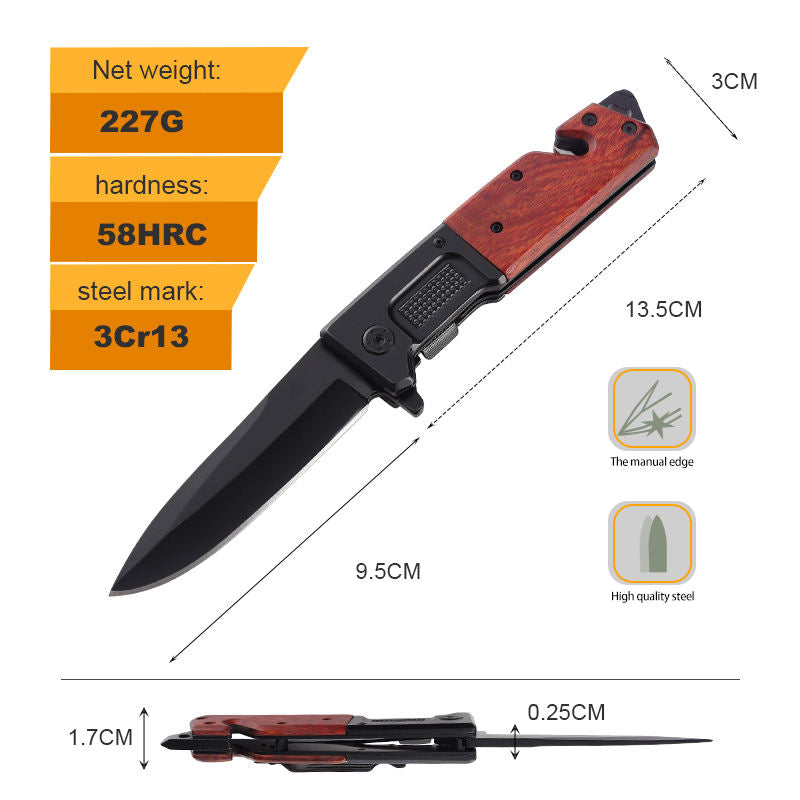 Price US$ 10.11 High Quality Factory Wholesale Folding Hunting 3Cr13 Stainless Steel Blackening Wooden Pocket Knife Outdoor Survival Tactical Knife Buy On Alfknives.com