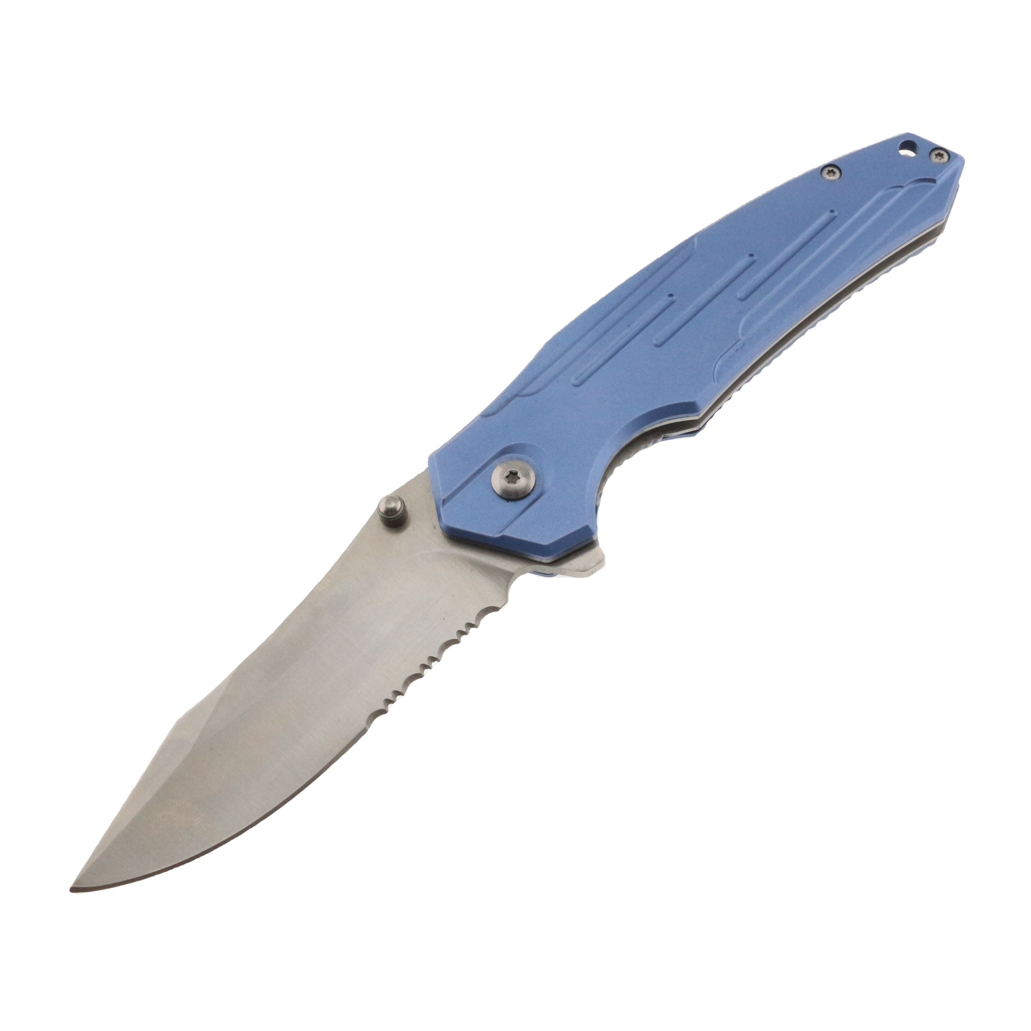 New design half Serrated blue handle utility rescue pocket folding outdoor knife