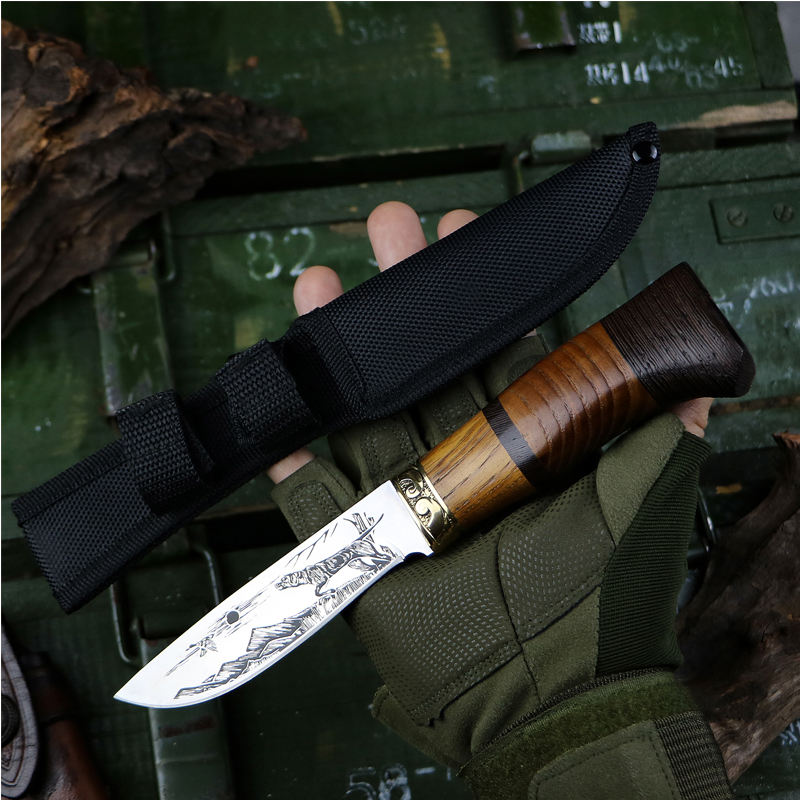 Price US$ 13.16 High Quality Outdoor Knife Corrosion Pattern Fixed Blade Hunting Tactical Survival Sour Wood Handle Knife Buy On Alfknives.com