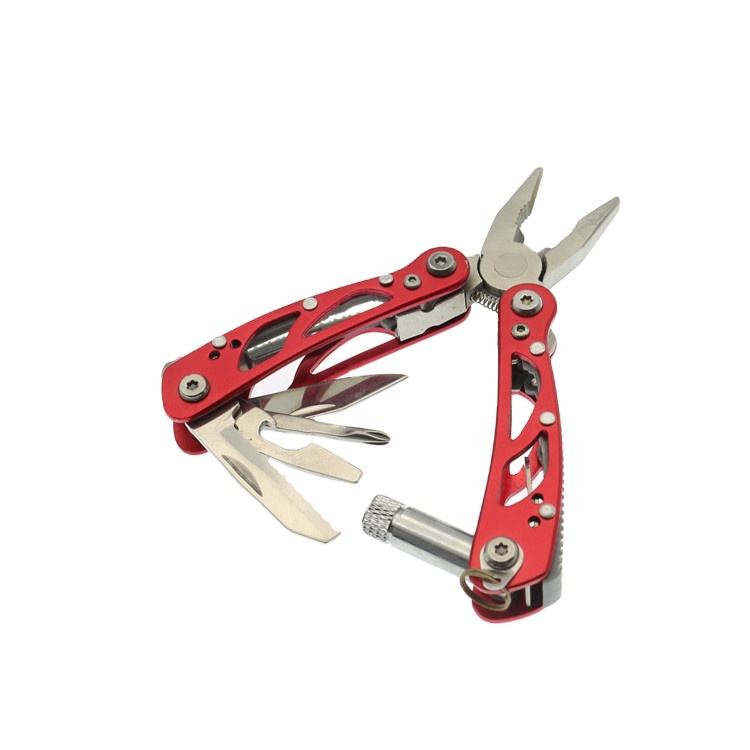 Distinctive design beautiful red aluminum handle utility multitool plier with flash light