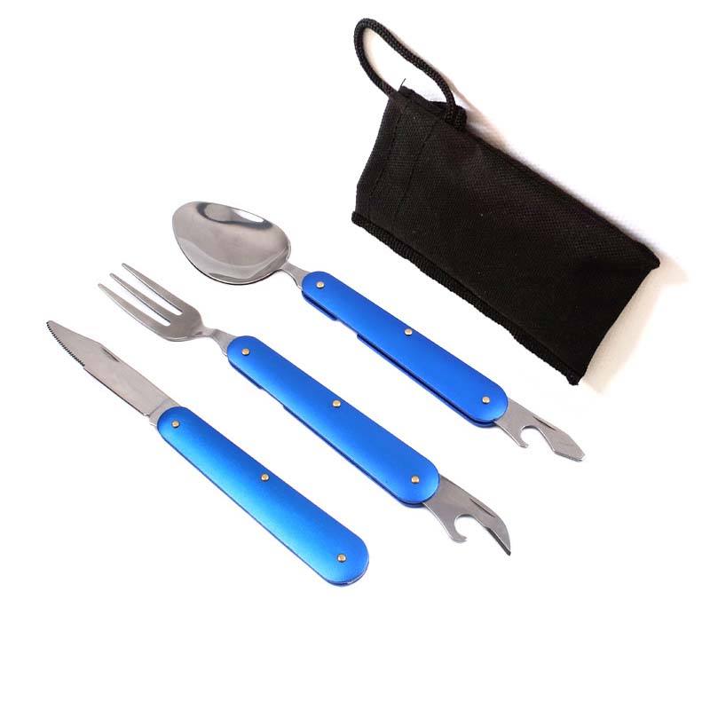 High Quality  portable Camping outdoor Folding Knife Spoon and Fork picnic tableware set