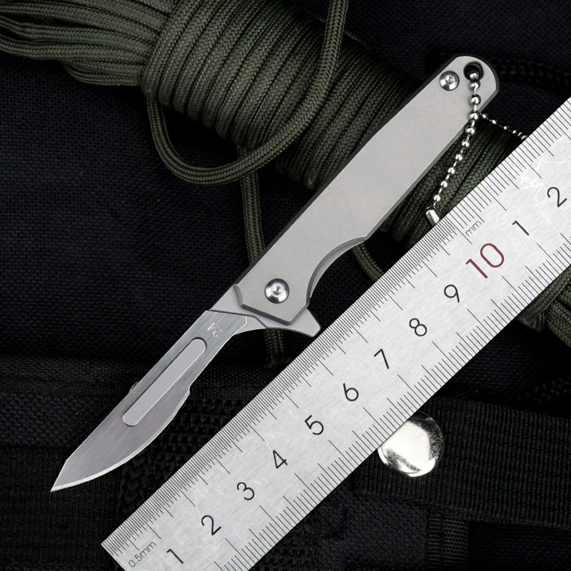 Price US$ 17 High Quality Titanium Alloy Handle Pocket Folding Knife Replaceable Carbon Steel Blade Art Carving Small Knives Edc Utility Tool Knives Buy On Alfknives.com