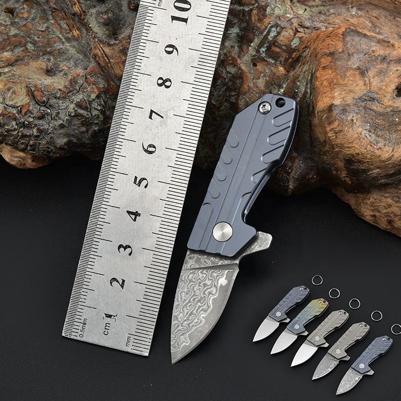 Price US$ 21.99 High Quality Mini Damascus   D2 Steel Blade Outdoor Camping Pocket Folding Key Knife With Iron Gift Box Buy On Alfknives.com