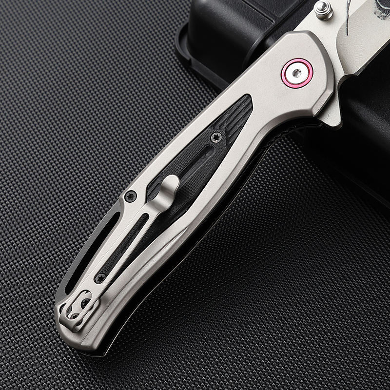 Price US$ 10.41 High Quality Custom 3D Printing Patterns Titanium Blade Stainless Steel Tactical Folding Camping Knife With Embedded G10 Decoration Handle Buy On Alfknives.com