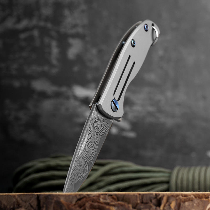 Price US$ 23.9 High Quality Folding Handmade Small Damascus Steel Titanium Alloy Handle Camping Outdoor Self Defense Pocket Knife Hunting With Gift Box Buy On Alfknives.com