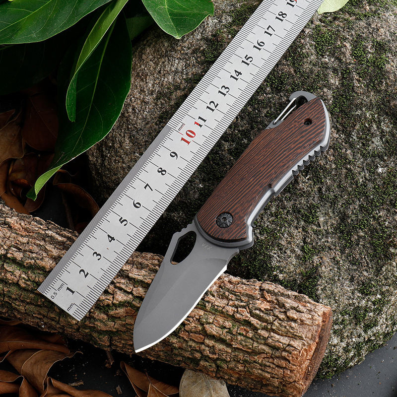 Hot selling stainless steel blade survival outdoor knives pocket camping tactical mini Portable wood knife with wood handle