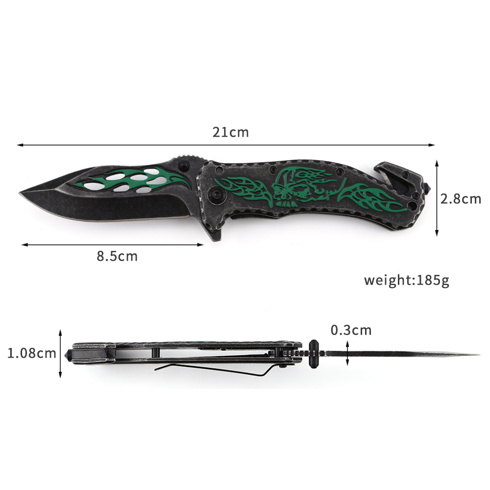 Price US$ 9.98 High Quality Green Printing Black Stone Wash Steel Hunting Folding Knife Stainless Buy On Alfknives.com