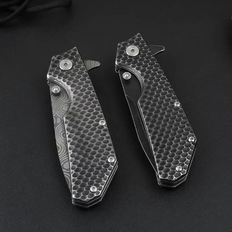 Price US$ 11.68 High Quality Black Coating 3Cr13Mov Steel Blade Folding Knife Print Damascus Pattern Survival Hunting Pocket Knife Buy On Alfknives.com