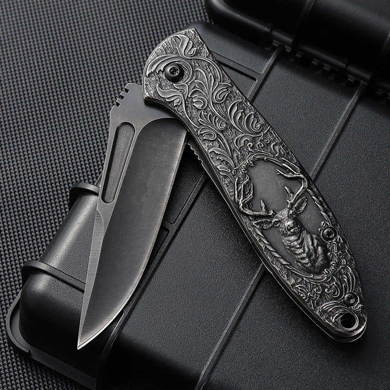 Price US$ 12.1 High Quality Folding Pocket Knives 3D Printing Handle Camping Hunting Survival Knife With Deer Pattern Custom Collection Buy On Alfknives.com