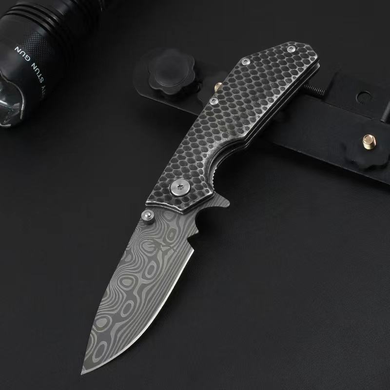 Price US$ 11.68 High Quality Black Coating 3Cr13Mov Steel Blade Folding Knife Print Damascus Pattern Survival Hunting Pocket Knife Buy On Alfknives.com