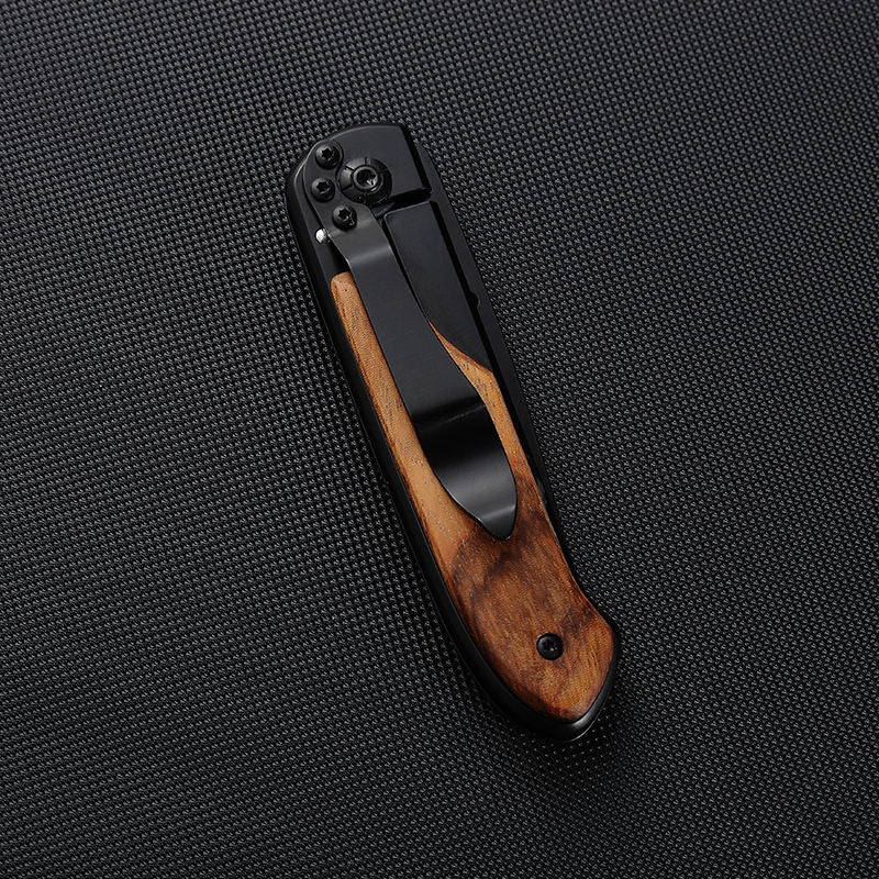 Price US$ 8.79 High Quality Da44 Rose Wood Handle Black Titanium Camping Folding Knife With Belt Clip For Wildness Survival Hunting Buy On Alfknives.com