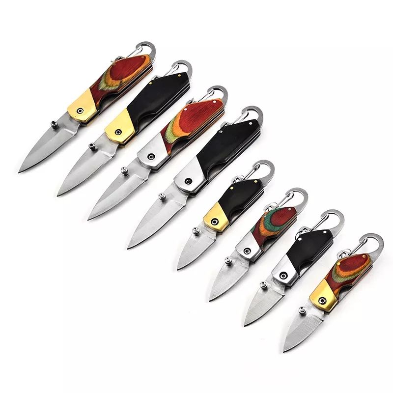 High quality stainless steel blade wood handle pocket folding survival camping mini knife with keychain