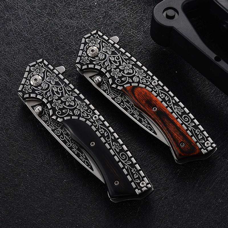 Price US$ 11.56 High Quality High Carbon Steel Etched Pattern Bushcraft Folding Knife Wooden Handle Pocket Knives Outdoor Camping Hunting Survival Knifes Buy On Alfknives.com