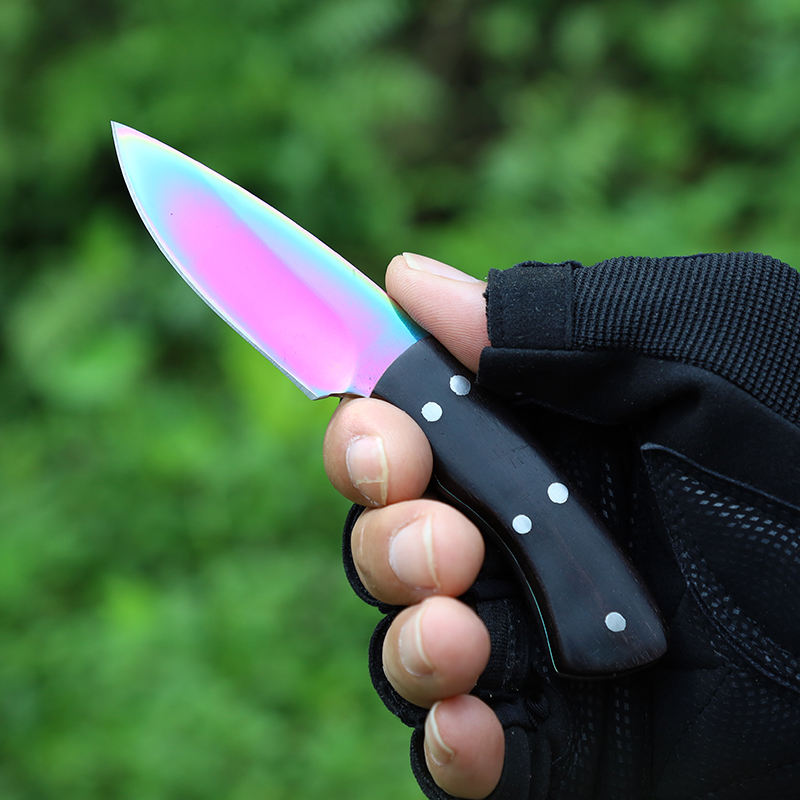 Price US$ 10.07 High Quality Ebony Wood Handle Mini Rainbow Fixed Blade Pocket Knife Edc Small Pastel Knives Other Camping & Hiking Products Titanium Knife Buy On Alfknives.com