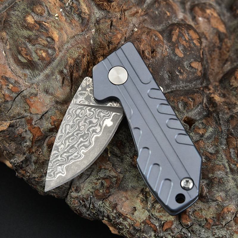 Price US$ 21.99 High Quality Mini Damascus   D2 Steel Blade Outdoor Camping Pocket Folding Key Knife With Iron Gift Box Buy On Alfknives.com