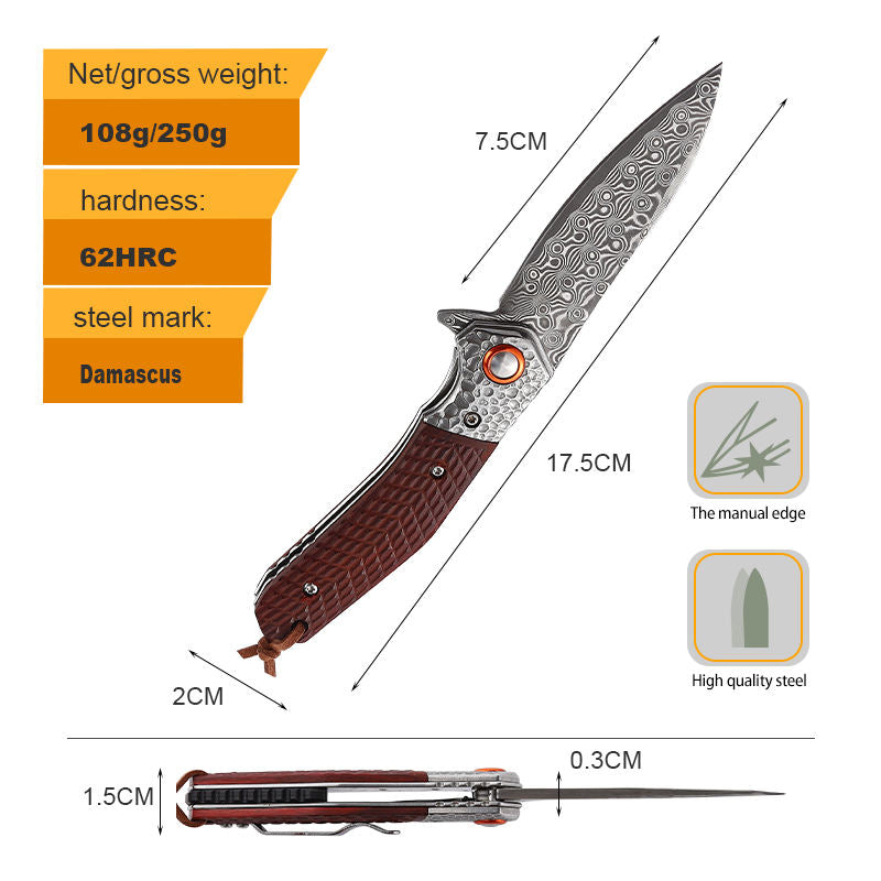 Price US$ 26 High Quality New High End African Wood Handle Black Color Damascus Knife Handmade Outdoor Camping Folding Pocket Knife With Belt Clip Buy On Alfknives.com