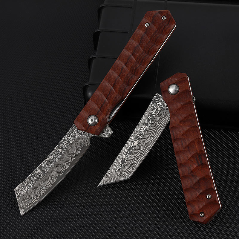 Price US$ 24.3 High Quality Excellent Quality African Rosewood Jacket Design Damascus Steel Pocket Folding Knife With Plate And Tanto Ponint Buy On Alfknives.com