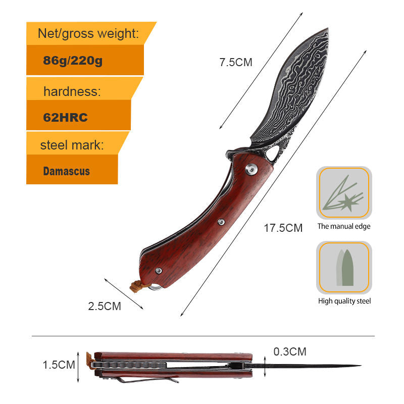 Price US$ 32.8 High Quality High Hardness Forged Damascus Steel Handmade Outdoor Self Defense Hunting Pocket Knife Sandalwood Handle Buy On Alfknives.com