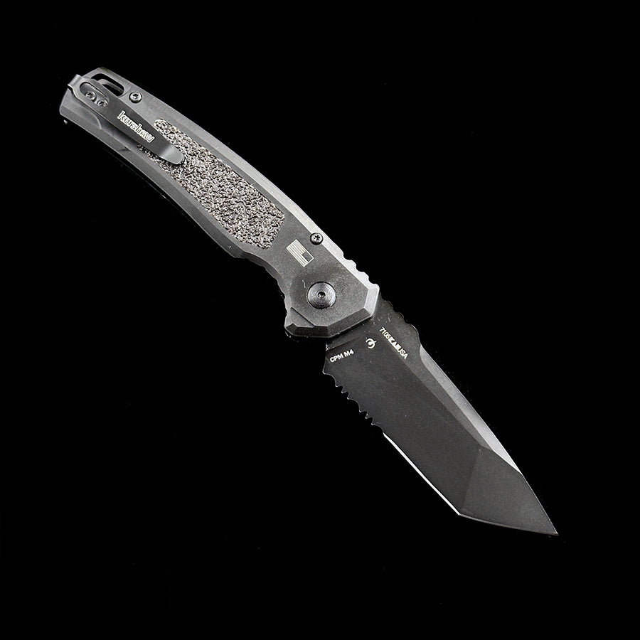 KERSHAW 7105 Launch 16 AUTO Folding Knife 3.45 CPM M4 Black Cerakote Tanto Combo Blade  Black Aluminum Handles with Trac Tec Inlays  Reversible Clip