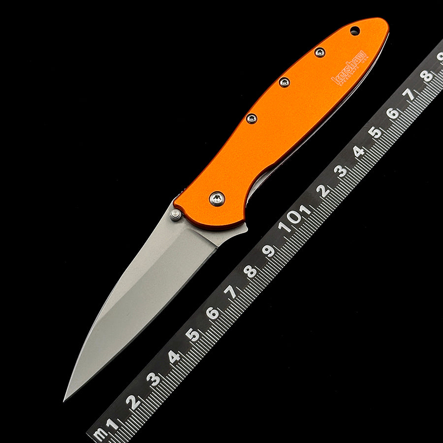 KERSHAW 1660 OR Ken Onion Leek Assisted Flipper Knife 3 Bead Blast Plain Blade  Orange Aluminum Handles