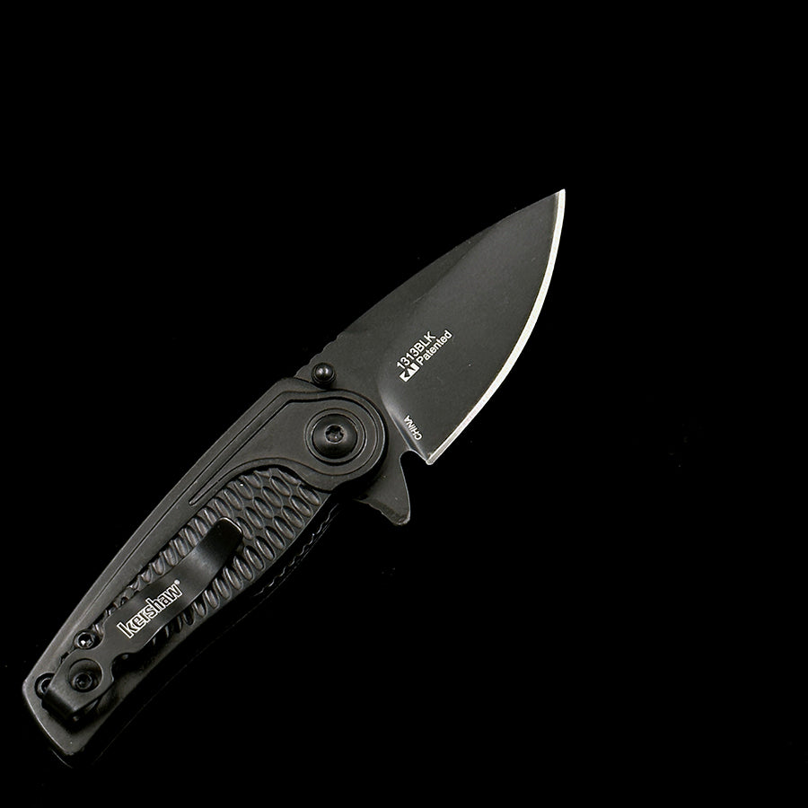 KERSHAW 1313BLK Spoke Assisted Flipper Knife 2 Black Plain Blade  Stainless Steel Handle