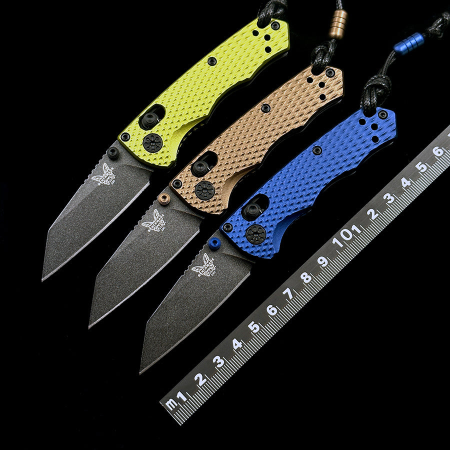 BENCHMADE 290BK-2 Full Immunity AXIS Folding Knife 2.49 CPM-M4 Cobalt Black Wharncliffe Blade Woodland Green Billet Aluminum Handles