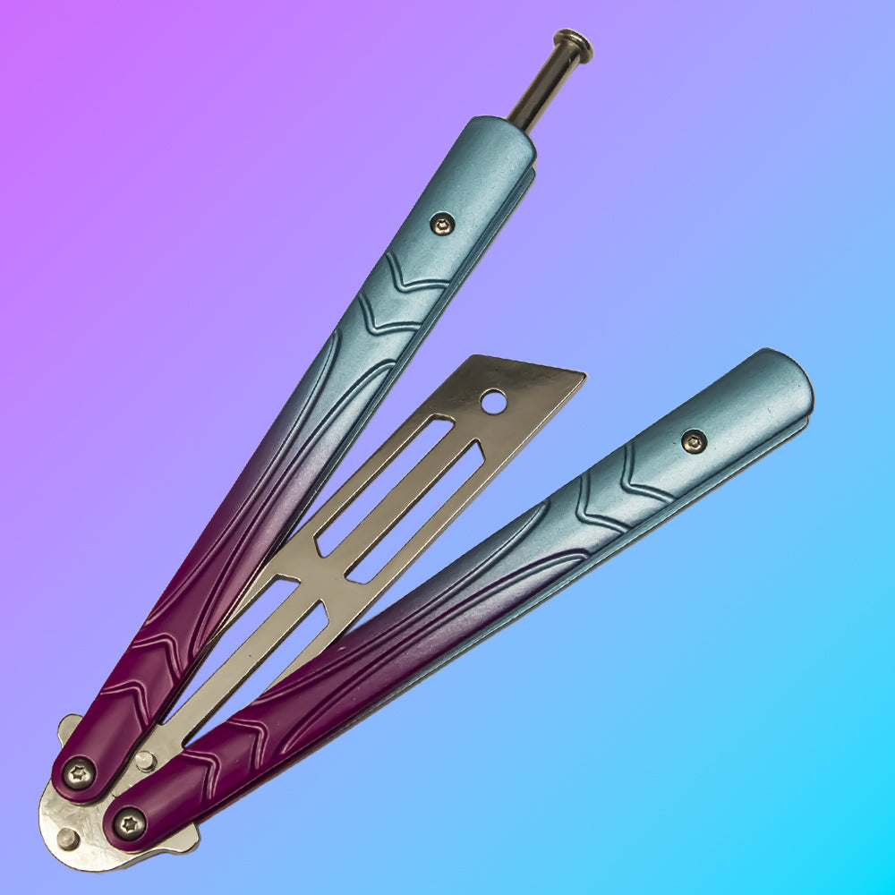 Metallic Rainbow Butterfly Knife - Sharp Rainbow Colored Balisong - Steel  Rainbow Butterfly Knives