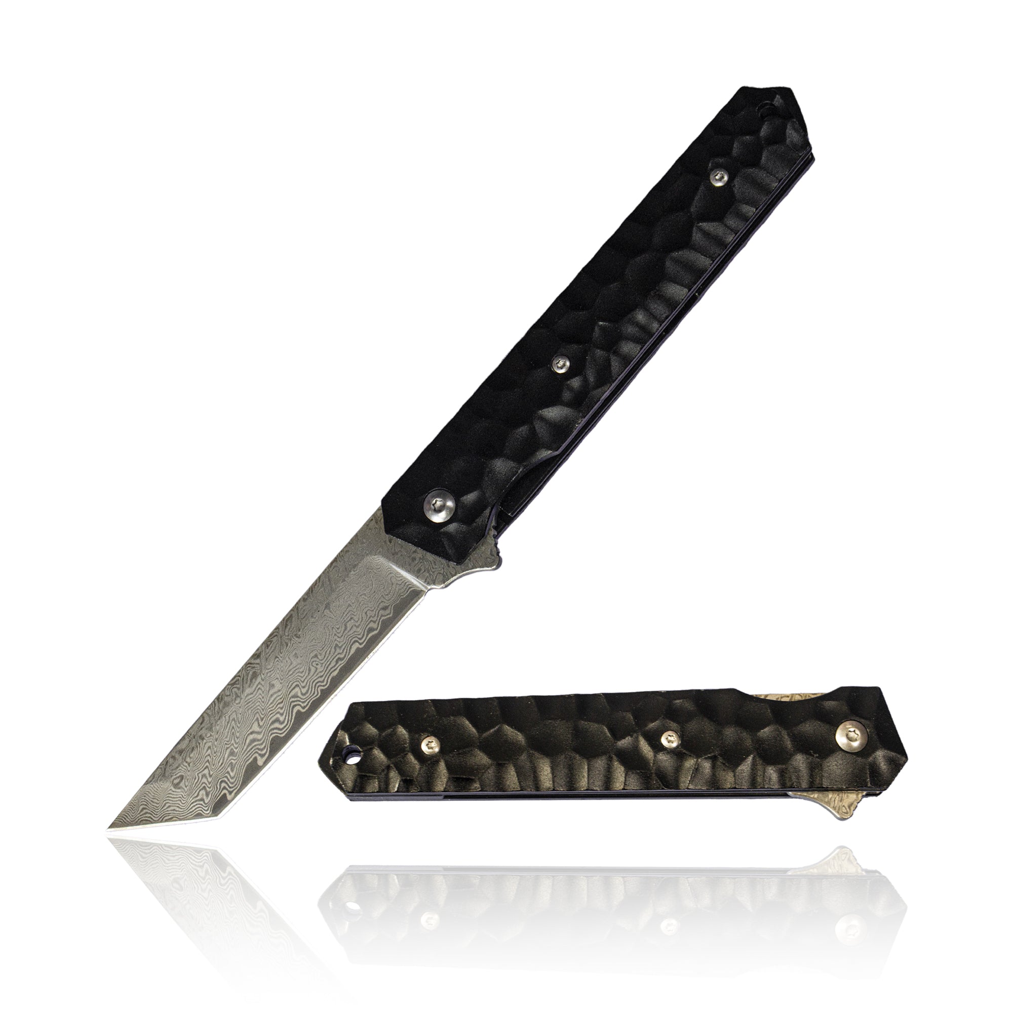 Damascus Pocket Knife, Tanto VG10 Core Damascus Steel Folding Knives with Liner Lock, Ball Bearing, Aluminum Alloy Non-Slip Handle and Glass Breaker, EDC Damascus Knife for Men Women